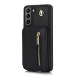 For Samsung Galaxy S21 5G YM006 Skin Feel Zipper Card Bag Phone Case with Dual Lanyard(Black)