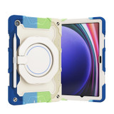 For Samsung Galaxy Tab A9+ Armor Portable Rotating Ring Holder Silicone Tablet Case(Colorful Blue)