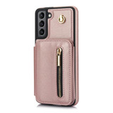 For Samsung Galaxy S21+ 5G YM006 Skin Feel Zipper Card Bag Phone Case with Dual Lanyard(Rose Gold)