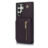 For Samsung Galaxy S22 Ultra 5G YM006 Skin Feel Zipper Card Bag Phone Case with Dual Lanyard(Dark Purple)