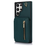 For Samsung Galaxy S22 Ultra 5G YM006 Skin Feel Zipper Card Bag Phone Case with Dual Lanyard(Green)