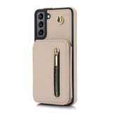 For Samsung Galaxy S21+ 5G YM006 Skin Feel Zipper Card Bag Phone Case with Dual Lanyard(Apricot)