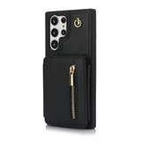 For Samsung Galaxy S22 Ultra 5G YM006 Skin Feel Zipper Card Bag Phone Case with Dual Lanyard(Black)