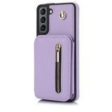 For Samsung Galaxy S21+ 5G YM006 Skin Feel Zipper Card Bag Phone Case with Dual Lanyard(Light Purple)