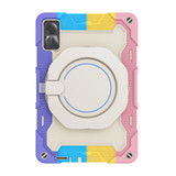 For Xiaomi Redmi Pad SE Armor Portable Rotating Ring Holder Silicone Tablet Case(Colorful Pink)