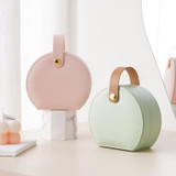 Mini Portable Leather Handheld Jewelry Bag Necklace Ring Earring Storage Box(Light Green)
