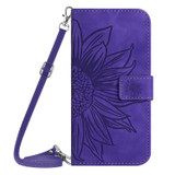 For Xiaomi Redmi Note 13 4G Global Skin Feel Sun Flower Embossed Flip Leather Phone Case with Lanyard(Dark Purple)