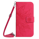 For Xiaomi Redmi Note 13 4G Global Skin Feel Sun Flower Embossed Flip Leather Phone Case with Lanyard(Rose Red)