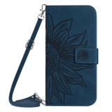 For Xiaomi Redmi Note 13 4G Global Skin Feel Sun Flower Embossed Flip Leather Phone Case with Lanyard(Inky Blue)