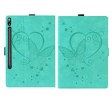 For Samsung Galaxy Tab S9 FE+ Love Butterfly Embossed Leather Tablet Case(Mint Green)