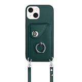 For iPhone 13 mini Organ Card Bag Ring Holder Phone Case with Long Lanyard(Green)