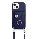 For iPhone 13 mini Organ Card Bag Ring Holder Phone Case with Long Lanyard(Blue)