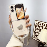 For OPPO Find N2 Flip TPU DIY Flash Diamond Love Hinge Buckle Phone Case with Long and Short Chain(Transparent)