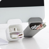 Desktop Computer Monitor Auxiliary Pen Holder Desk Adhesive Storage Box, Color: Square Double-layer-Gray