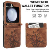 For Samsung Galaxy Z Flip5 Orchid Butterfly Embossed Leather Phone Case(Brown)