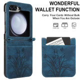 For Samsung Galaxy Z Flip5 Orchid Butterfly Embossed Leather Phone Case(Blue)