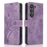 For Samsung Galaxy Z Fold5 Orchid Butterfly Embossed Leather Phone Case(Purple)
