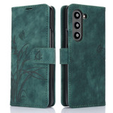 For Samsung Galaxy Z Fold5 Orchid Butterfly Embossed Leather Phone Case(Green)