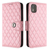 For Nokia C02 Rhombic Texture Flip Leather Phone Case with Lanyard(Pink)