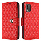 For Nokia C32 Rhombic Texture Flip Leather Phone Case with Lanyard(Red)