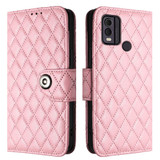 For Nokia C22 Rhombic Texture Flip Leather Phone Case with Lanyard(Pink)