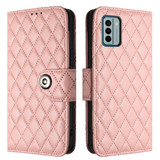 For Nokia G22 Rhombic Texture Flip Leather Phone Case with Lanyard(Coral Pink)