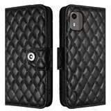 For Nokia C12 Rhombic Texture Flip Leather Phone Case with Lanyard(Black)