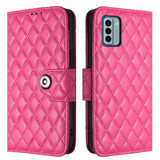 For Nokia G22 Rhombic Texture Flip Leather Phone Case with Lanyard(Rose Red)