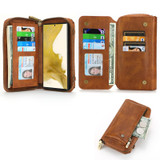 For Samsung Galaxy S22 Ultra 5G Crossbody Multi-functional Zipper Wallet Leather Phone Case(Brown)