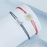 S925 Sterling Silver Sun And Moon Couple Braided Bracelet Jewelry, Model: BSB166-RD