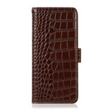 For Xiaomi Redmi Note 13 Pro 4G/Poco M6 Pro Crocodile Top Layer Cowhide Leather Phone Case(Brown)