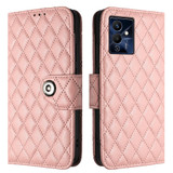 For Xiaomi Redmi Note 12 Pro 5G Rhombic Texture Flip Leather Phone Case with Lanyard(Coral Pink)