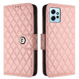 For Xiaomi Redmi Note 12 4G Rhombic Texture Flip Leather Phone Case with Lanyard(Coral Pink)