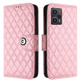 For Xiaomi Poco F5 / Redmi Note 12 Turbo Rhombic Texture Flip Leather Phone Case with Lanyard(Pink)
