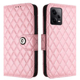 For Xiaomi Redmi Note 12 Pro+ 5G Rhombic Texture Flip Leather Phone Case with Lanyard(Pink)