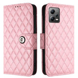 For Xiaomi Redmi Note 12 5G Rhombic Texture Flip Leather Phone Case with Lanyard(Pink)