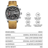 BINBOND B6022 30m Waterproof Luminous Multifunctional Quartz Watch, Color: Leather-White Steel-Blue