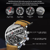 BINBOND B6022 30m Waterproof Luminous Multifunctional Quartz Watch, Color: Leather-White Steel-Blue