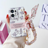 For OPPO Find N2 Pearlescent Paint Painted PC Phone Case with DIY Scarf Bracelet(Sketch Flower)
