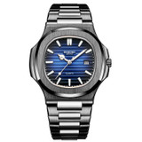 BINBOND B1885 30m Waterproof Retro Luminous Square Men Quartz Watch, Color: Black Steel-Blue-White