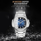 BINBOND B1885 30m Waterproof Retro Luminous Square Men Quartz Watch, Color: White Steel-White