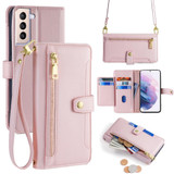 For Samsung Galaxy S21+ 5G Sheep Texture Cross-body Zipper Wallet Leather Phone Case(Pink)