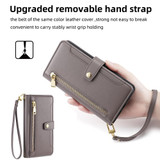 For Samsung Galaxy S21 5G Sheep Texture Cross-body Zipper Wallet Leather Phone Case(Grey)