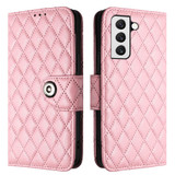 For Samsung Galaxy S23+ 5G Rhombic Texture Flip Leather Phone Case with Lanyard(Pink)