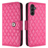 For Samsung Galaxy S23 FE 5G Rhombic Texture Flip Leather Phone Case with Lanyard(Rose Red)