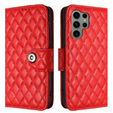 For Samsung Galaxy S23 Ultra 5G Rhombic Texture Flip Leather Phone Case with Lanyard(Red)