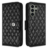 For Samsung Galaxy S23 Ultra 5G Rhombic Texture Flip Leather Phone Case with Lanyard(Black)