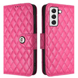 For Samsung Galaxy S23+ 5G Rhombic Texture Flip Leather Phone Case with Lanyard(Rose Red)