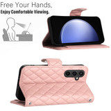 For Samsung Galaxy S23 FE 5G Rhombic Texture Flip Leather Phone Case with Lanyard(Coral Pink)