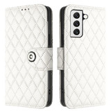 For Samsung Galaxy S23+ 5G Rhombic Texture Flip Leather Phone Case with Lanyard(White)